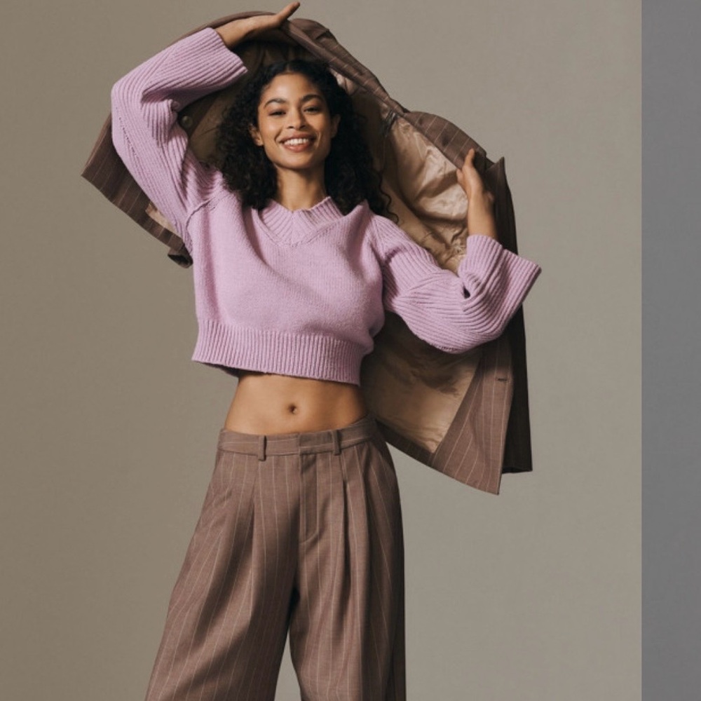Anthropologie Lilac V-Neck Sweater